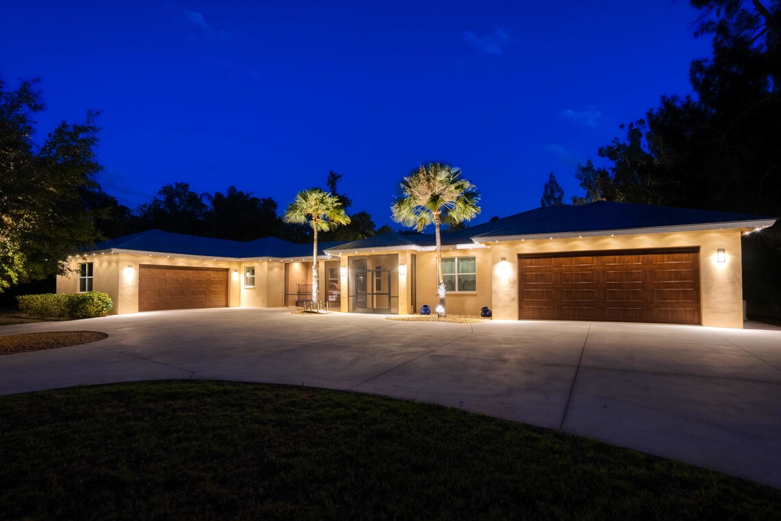 home with outdoor lighting